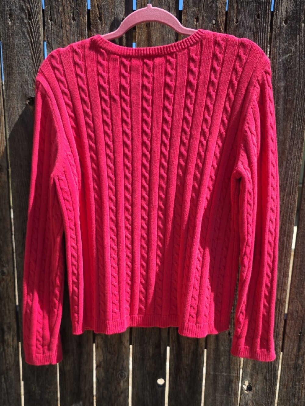 Cherokee Coral Pink Cable Knit Crewneck Vintage Sweater 100% Cotton Made In UK - Picture 7 of 9